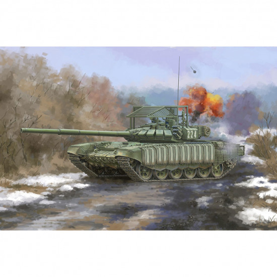 Trumpeter 09610 Сборная модель танка Т-72Б3 с динамической защитой 4С24 в мягком корпусе и решетчатой броней (1:35)